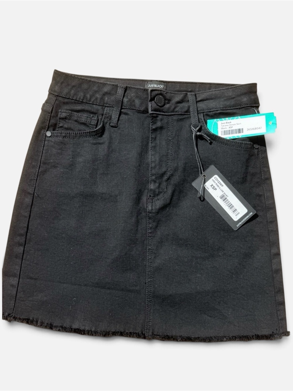 Just Black Denim Womens NWT High Rise Black Jean Mini Skirt Tatiana XSP Raw Hem
